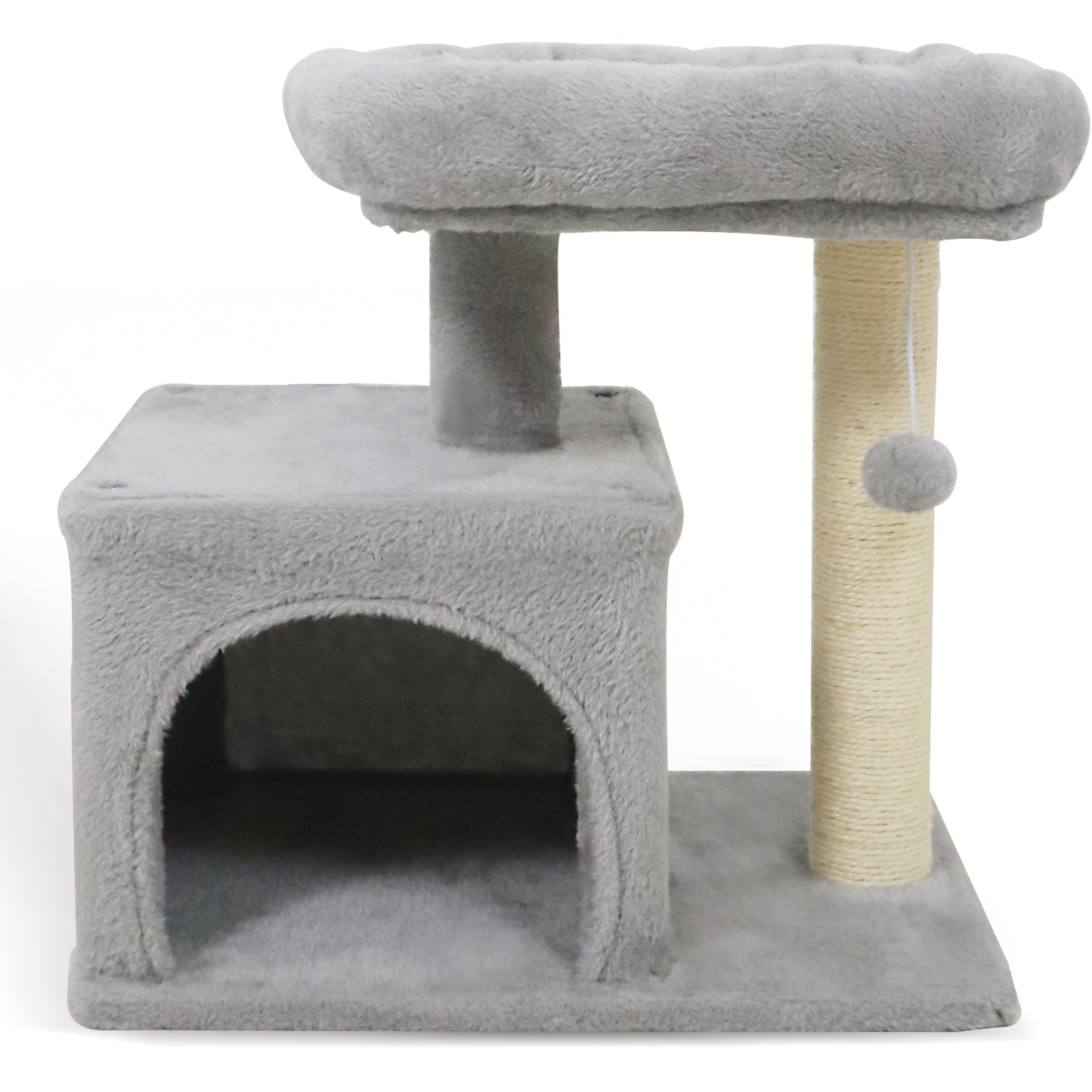 Small Cat Tree with Large Padded Plush Perch for Indoor Cats-Light Gray
