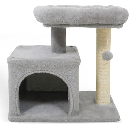 Small Cat Tree with Large Padded Plush Perch for Indoor Cats-Light Gray