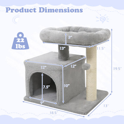 Small Cat Tree with Large Padded Plush Perch for Indoor Cats-Light Gray