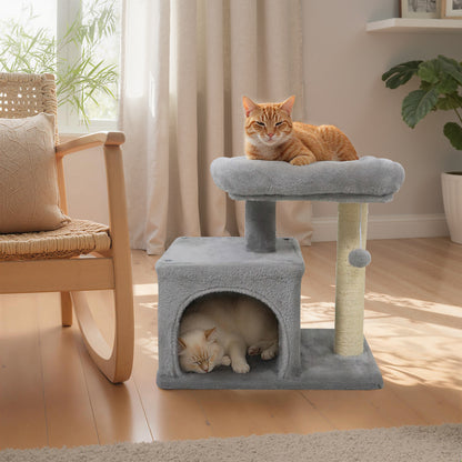 Small Cat Tree with Large Padded Plush Perch for Indoor Cats-Light Gray