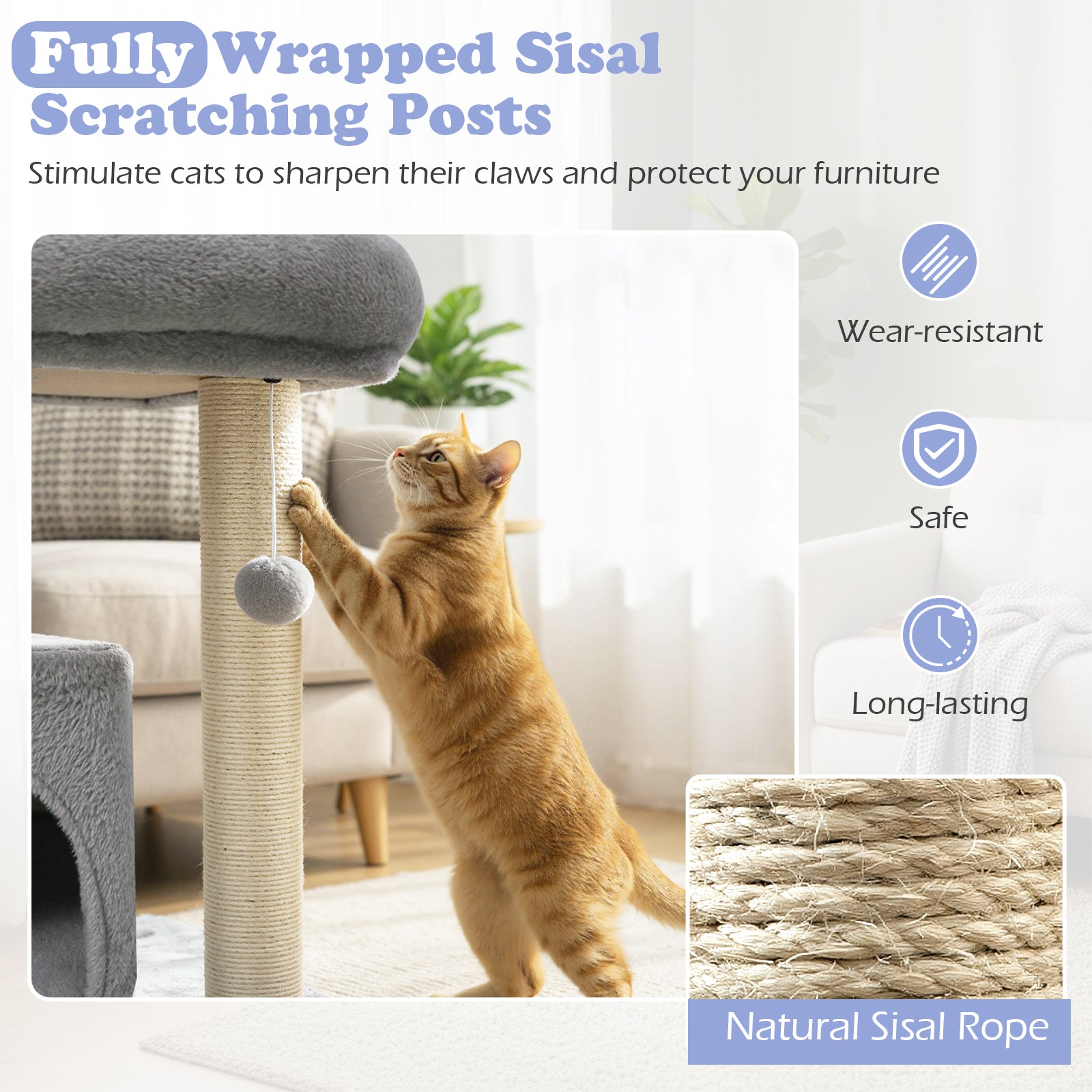 Small Cat Tree with Large Padded Plush Perch for Indoor Cats-Light Gray