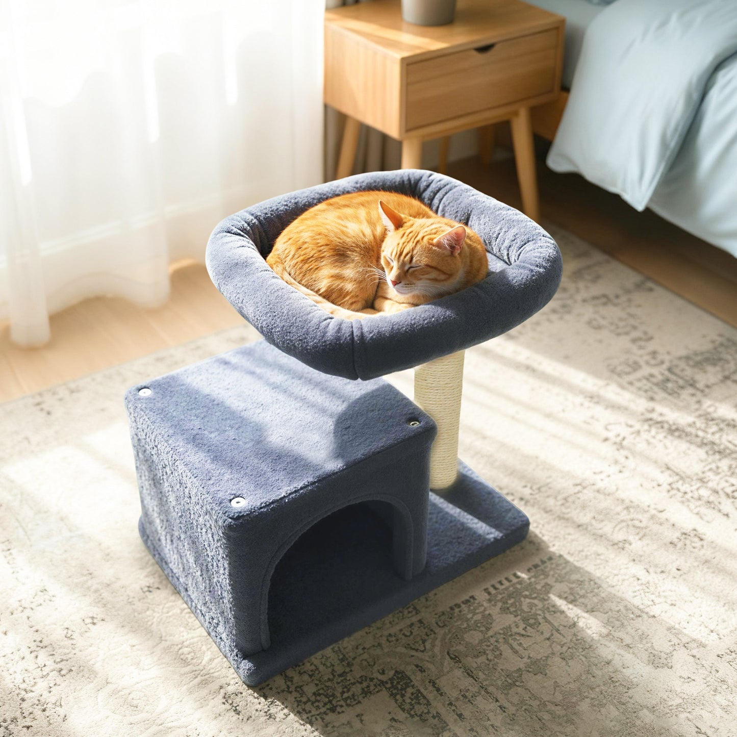 Small Cat Tree with Large Padded Plush Perch for Indoor Cats-Dark Gray