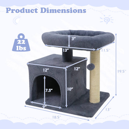 Small Cat Tree with Large Padded Plush Perch for Indoor Cats-Dark Gray
