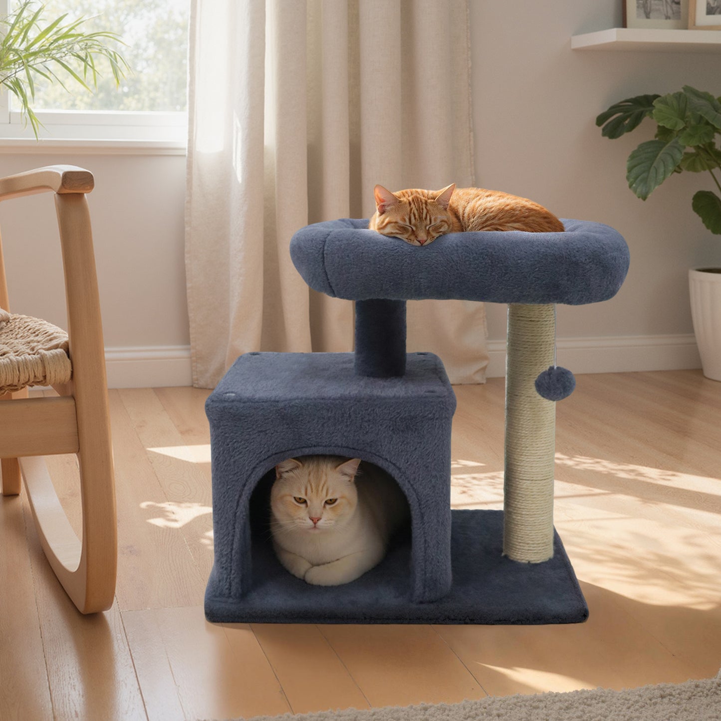 Small Cat Tree with Large Padded Plush Perch for Indoor Cats-Dark Gray
