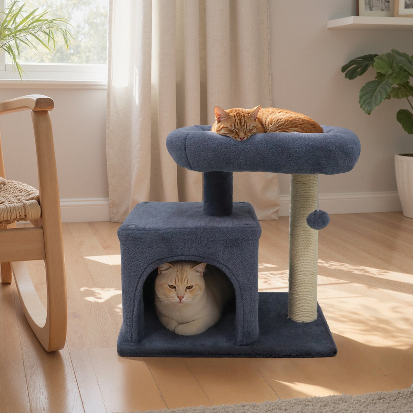 Small Cat Tree with Large Padded Plush Perch for Indoor Cats-Dark Gray