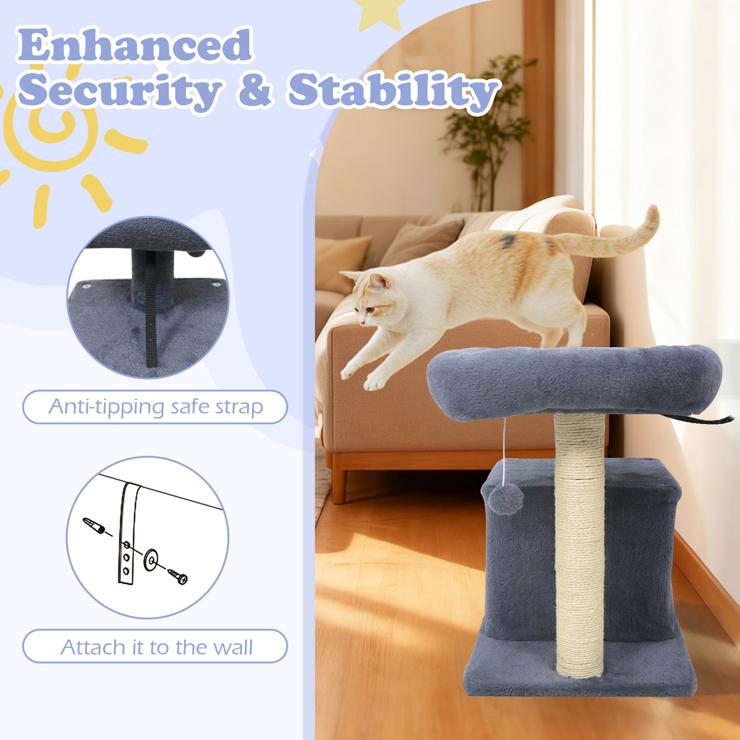 Small Cat Tree with Large Padded Plush Perch for Indoor Cats-Dark Gray