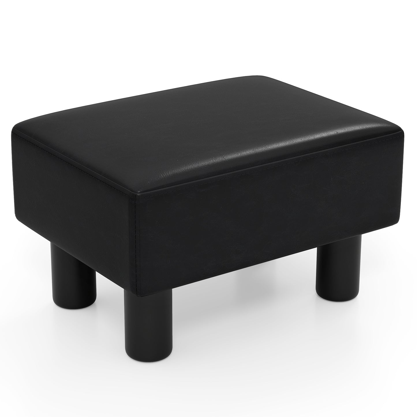 Small PU Leather Rectangular Seat Ottoman Footstool-Black