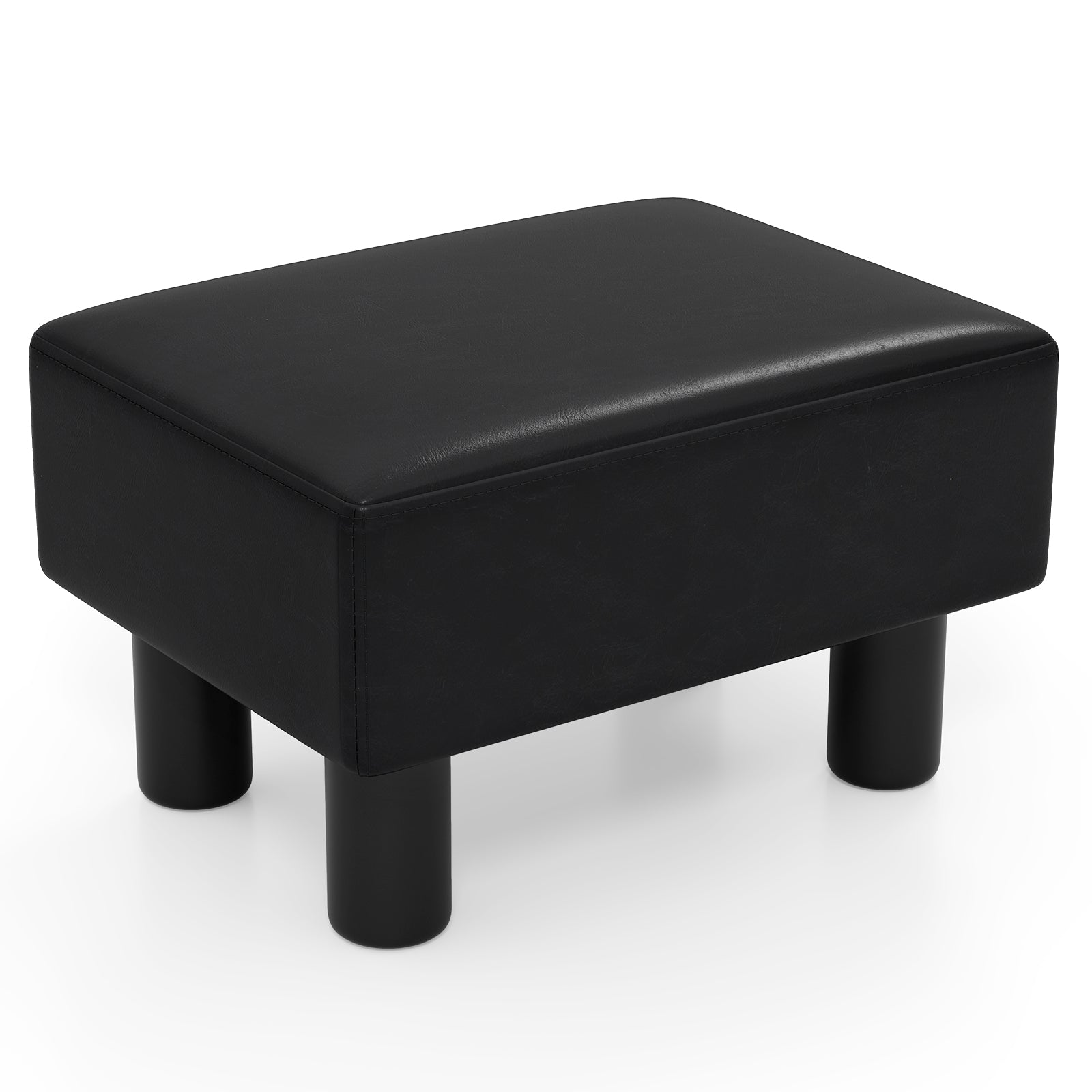 Small PU Leather Rectangular Seat Ottoman Footstool-Black