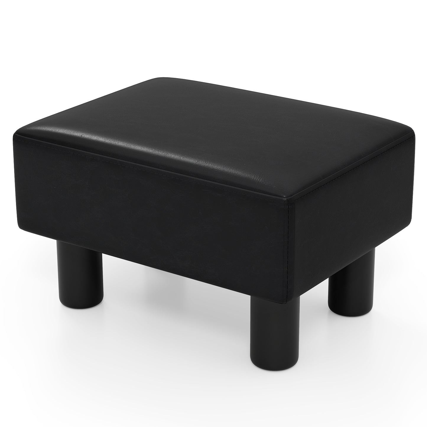 Small PU Leather Rectangular Seat Ottoman Footstool-Black