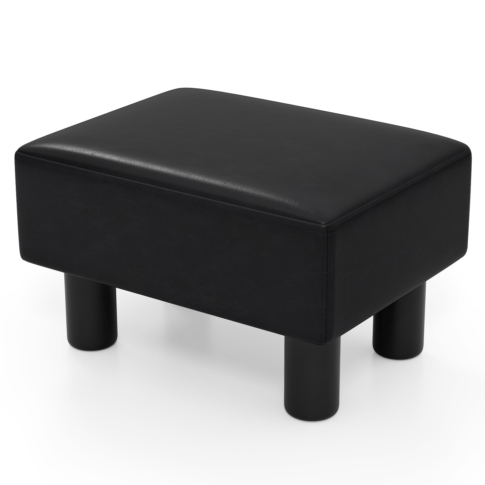 Small PU Leather Rectangular Seat Ottoman Footstool-Black