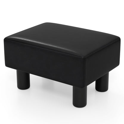 Small PU Leather Rectangular Seat Ottoman Footstool-Black