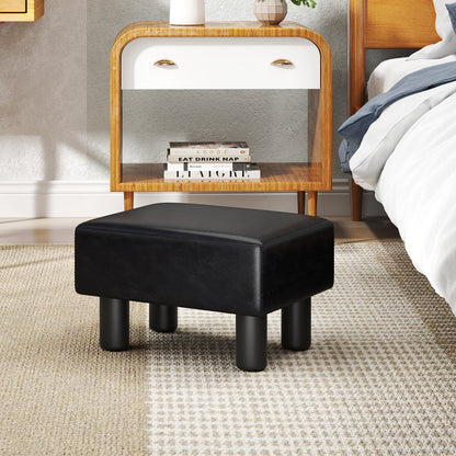 Small PU Leather Rectangular Seat Ottoman Footstool-Black