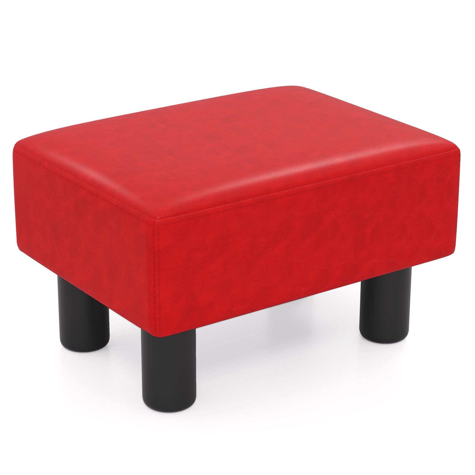 Small PU Leather Rectangular Seat Ottoman Footstool-Red