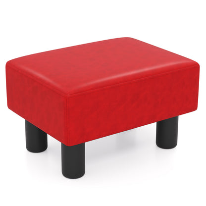 Small PU Leather Rectangular Seat Ottoman Footstool-Red