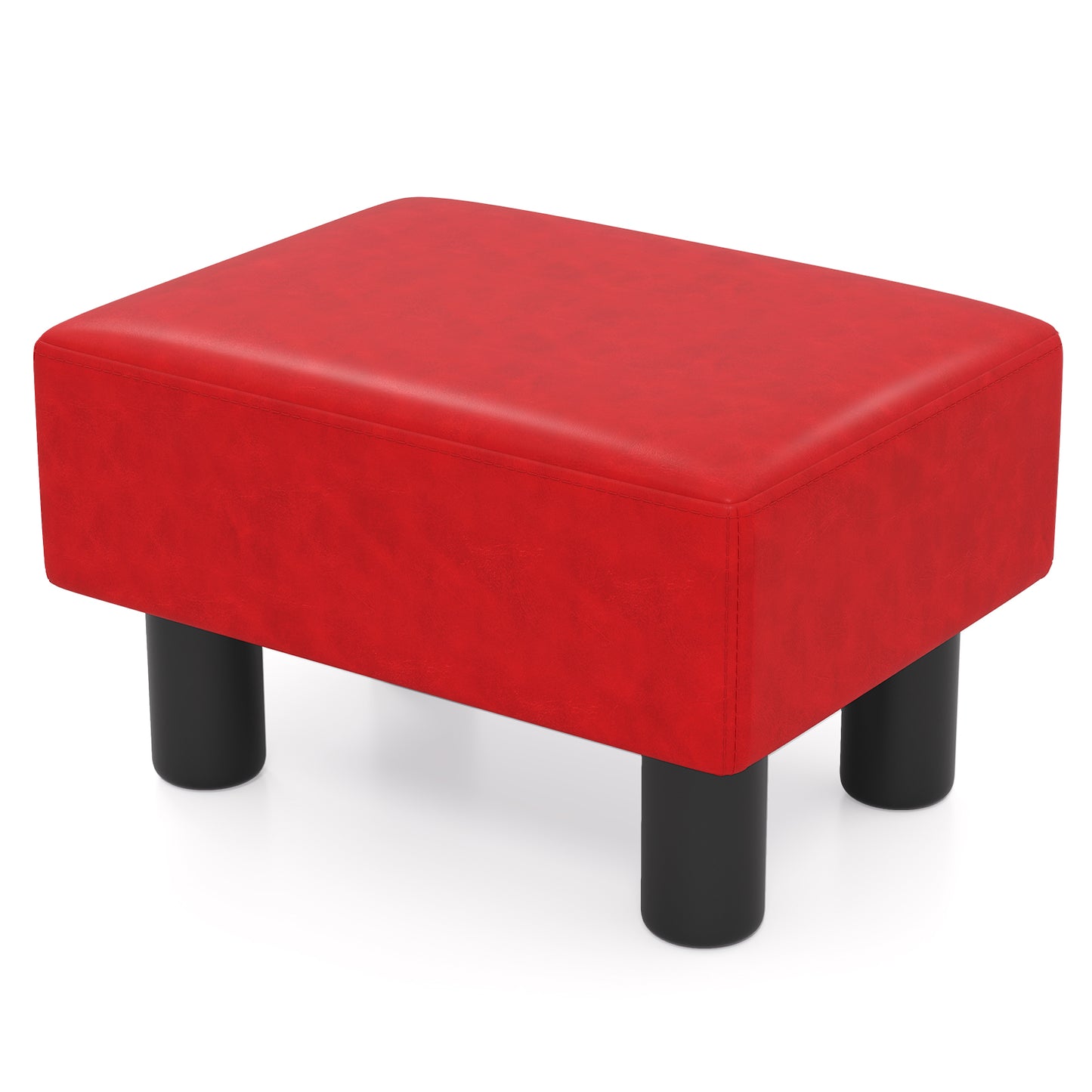 Small PU Leather Rectangular Seat Ottoman Footstool-Red