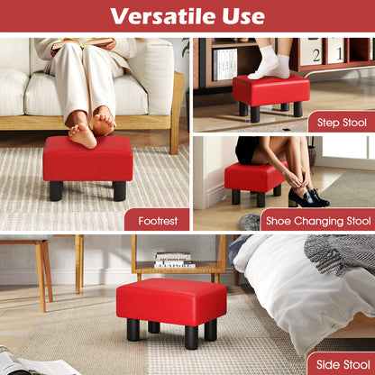 Small PU Leather Rectangular Seat Ottoman Footstool-Red