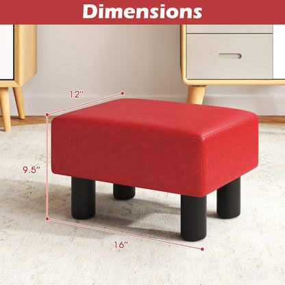 Small PU Leather Rectangular Seat Ottoman Footstool-Red