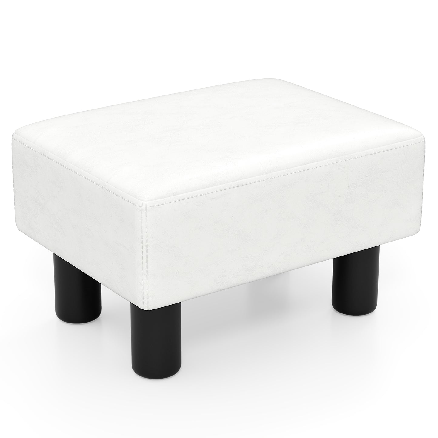 Small PU Leather Rectangular Seat Ottoman Footstool-White