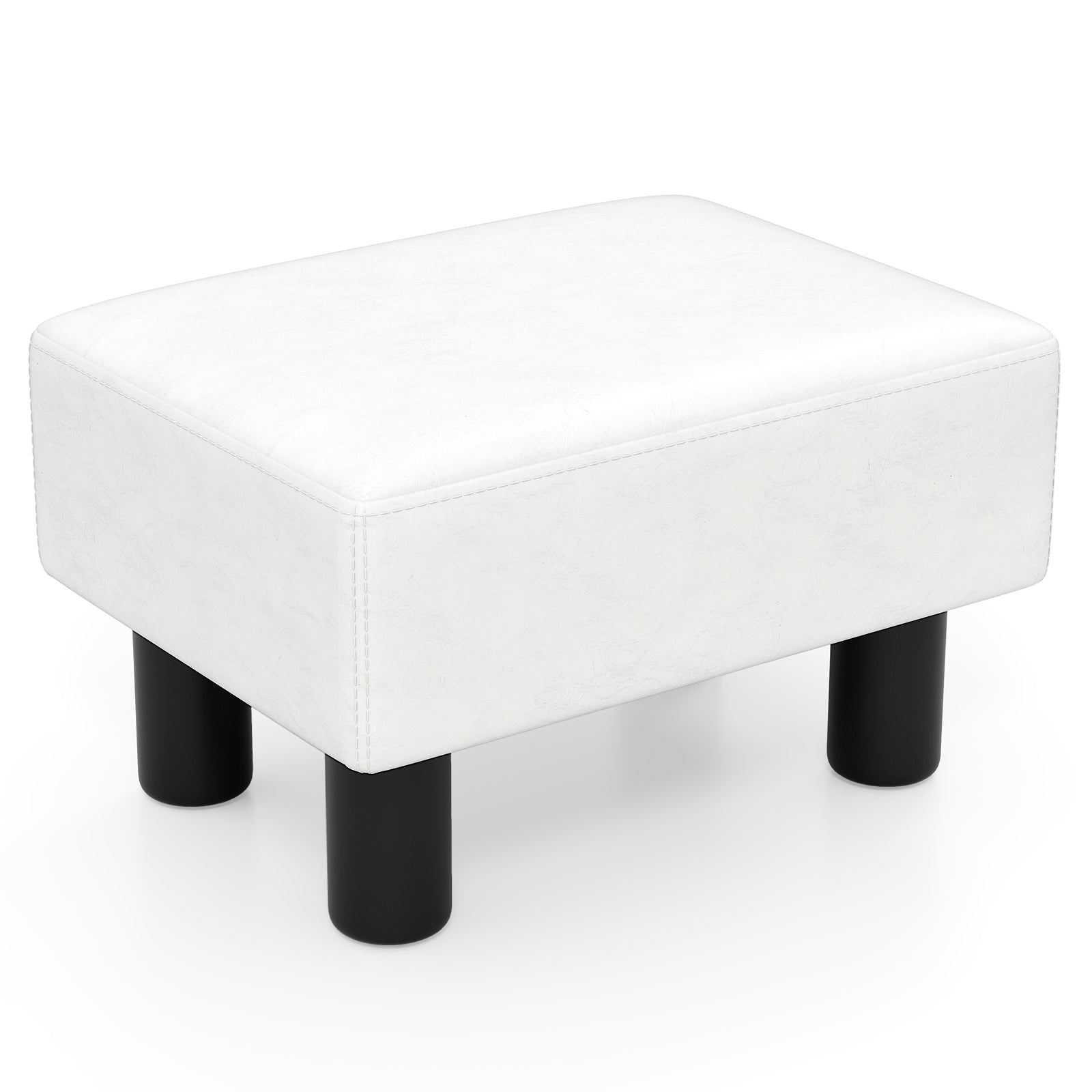 Small PU Leather Rectangular Seat Ottoman Footstool-White