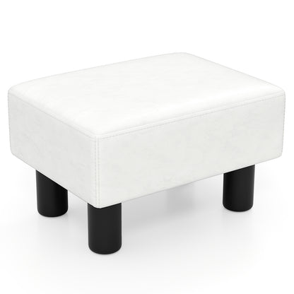 Small PU Leather Rectangular Seat Ottoman Footstool-White