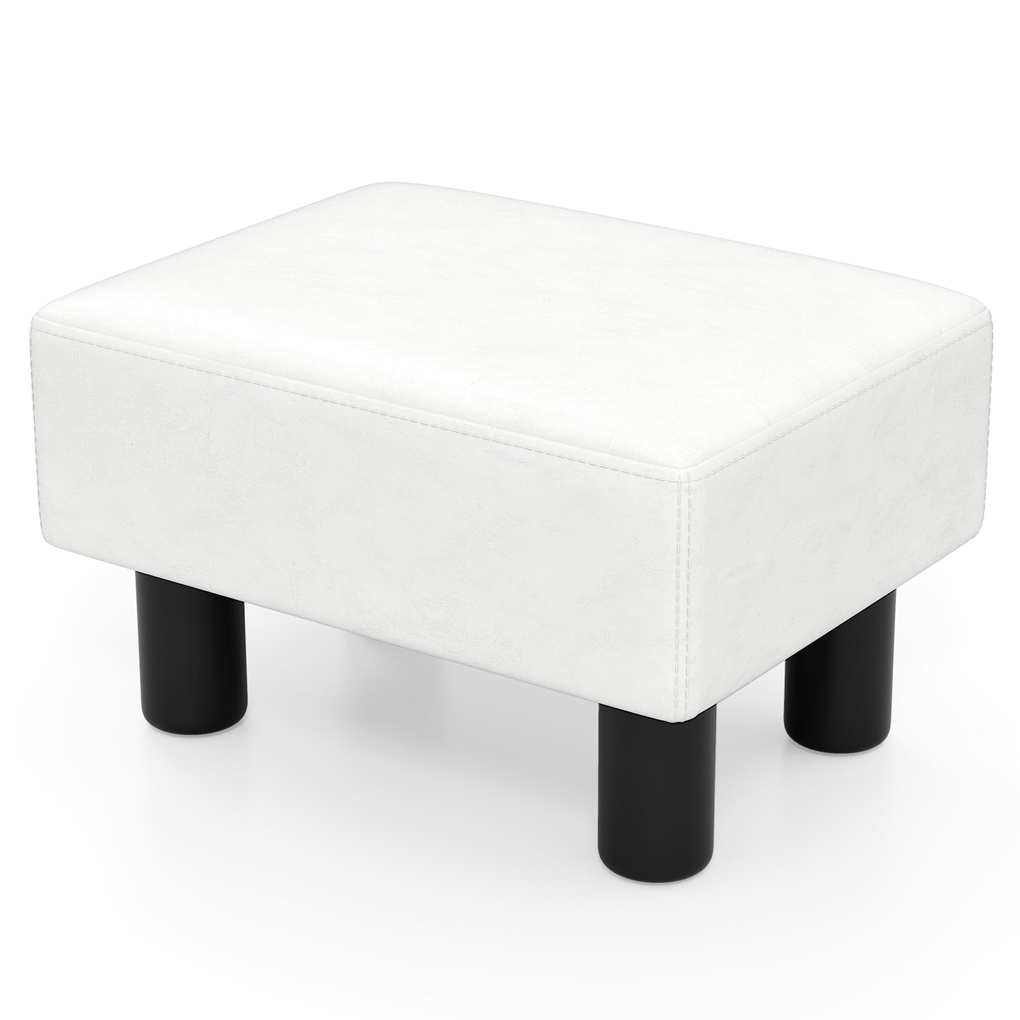 Small PU Leather Rectangular Seat Ottoman Footstool-White
