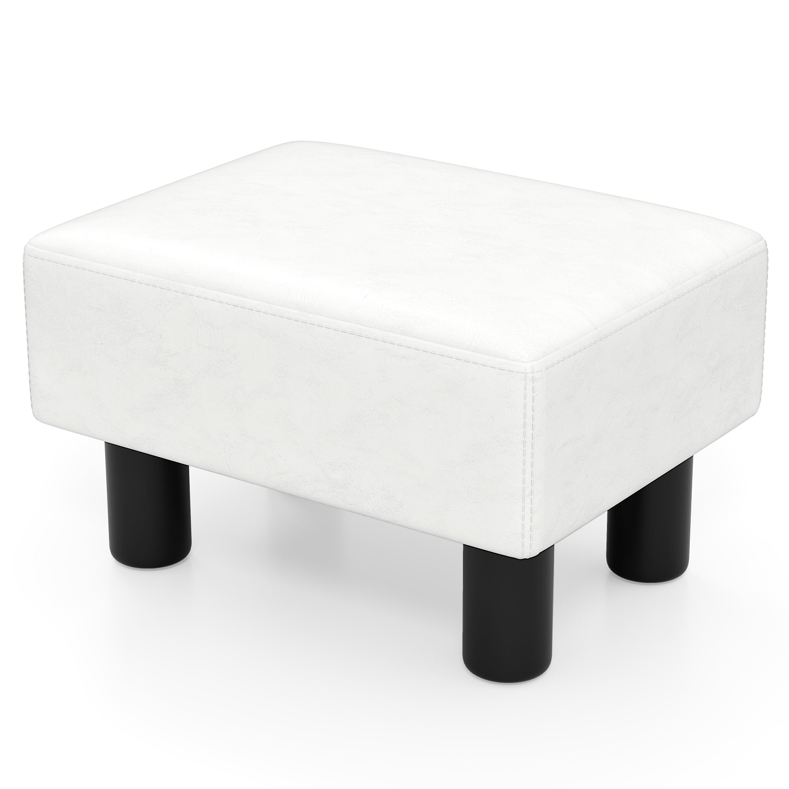 Small PU Leather Rectangular Seat Ottoman Footstool-White