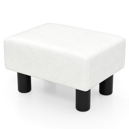 Small PU Leather Rectangular Seat Ottoman Footstool-White