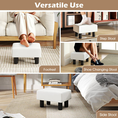 Small PU Leather Rectangular Seat Ottoman Footstool-White