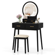 Small Vanity Makeup Dressing Table Set with Cushioned Stool and LED Lighted Mirror