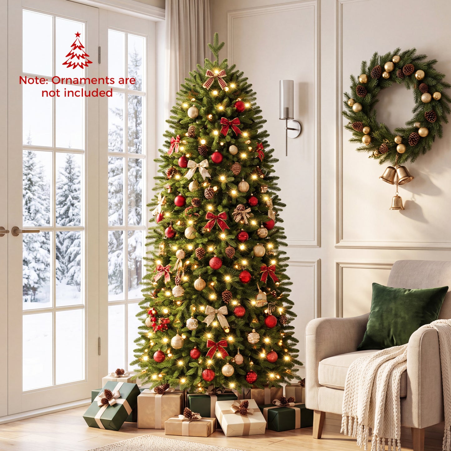 7.4 ft Pre-Lit Pencil Christmas Tree with 220 RGB LED Lights