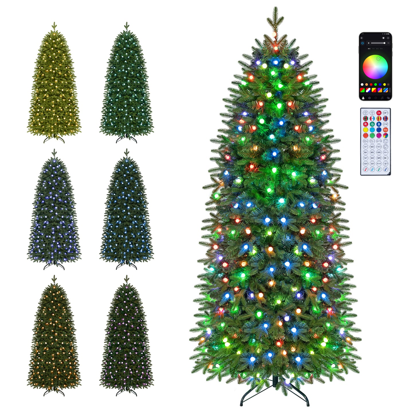 7.4 ft Pre-Lit Pencil Christmas Tree with 220 RGB LED Lights
