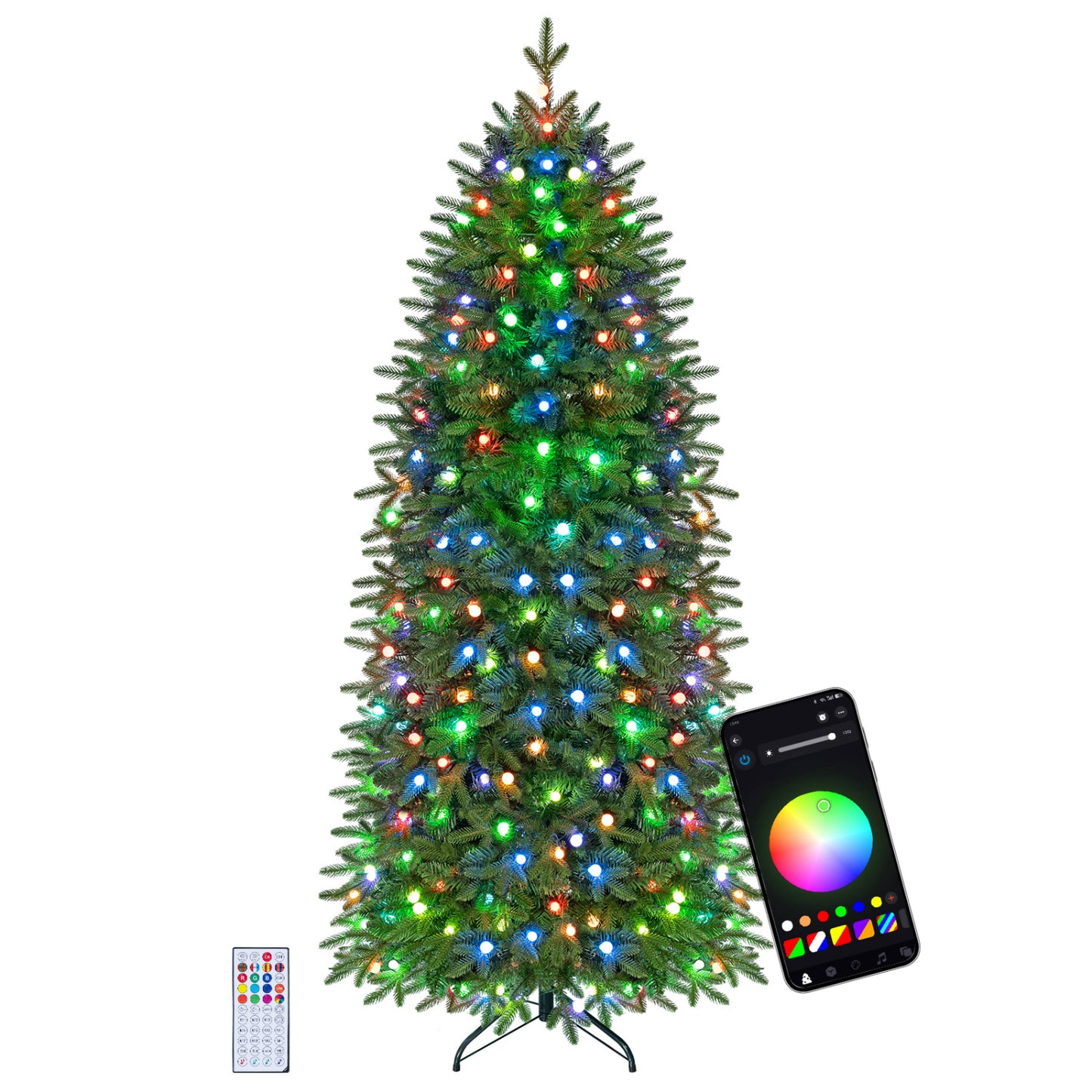 7.4 ft Pre-Lit Pencil Christmas Tree with 220 RGB LED Lights