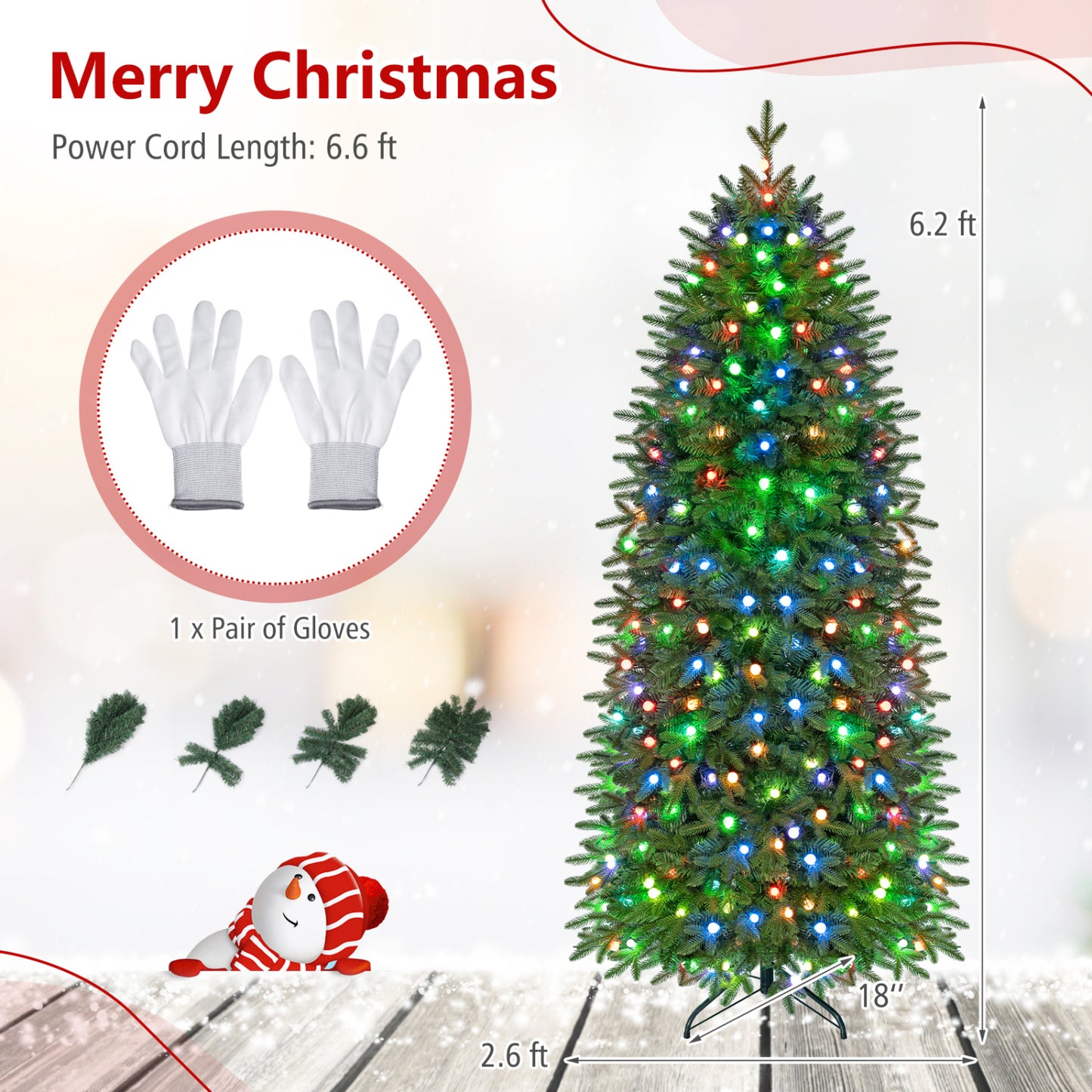 7.4 ft Pre-Lit Pencil Christmas Tree with 220 RGB LED Lights
