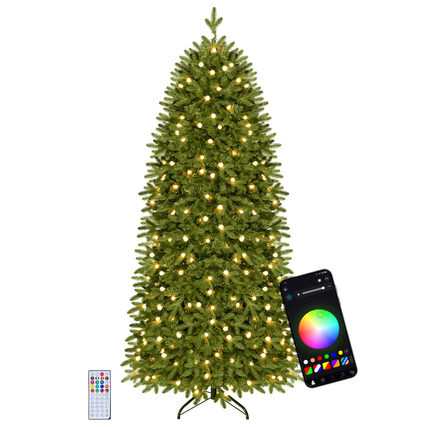 7.4 ft Pre-Lit Pencil Christmas Tree with 220 RGB LED Lights