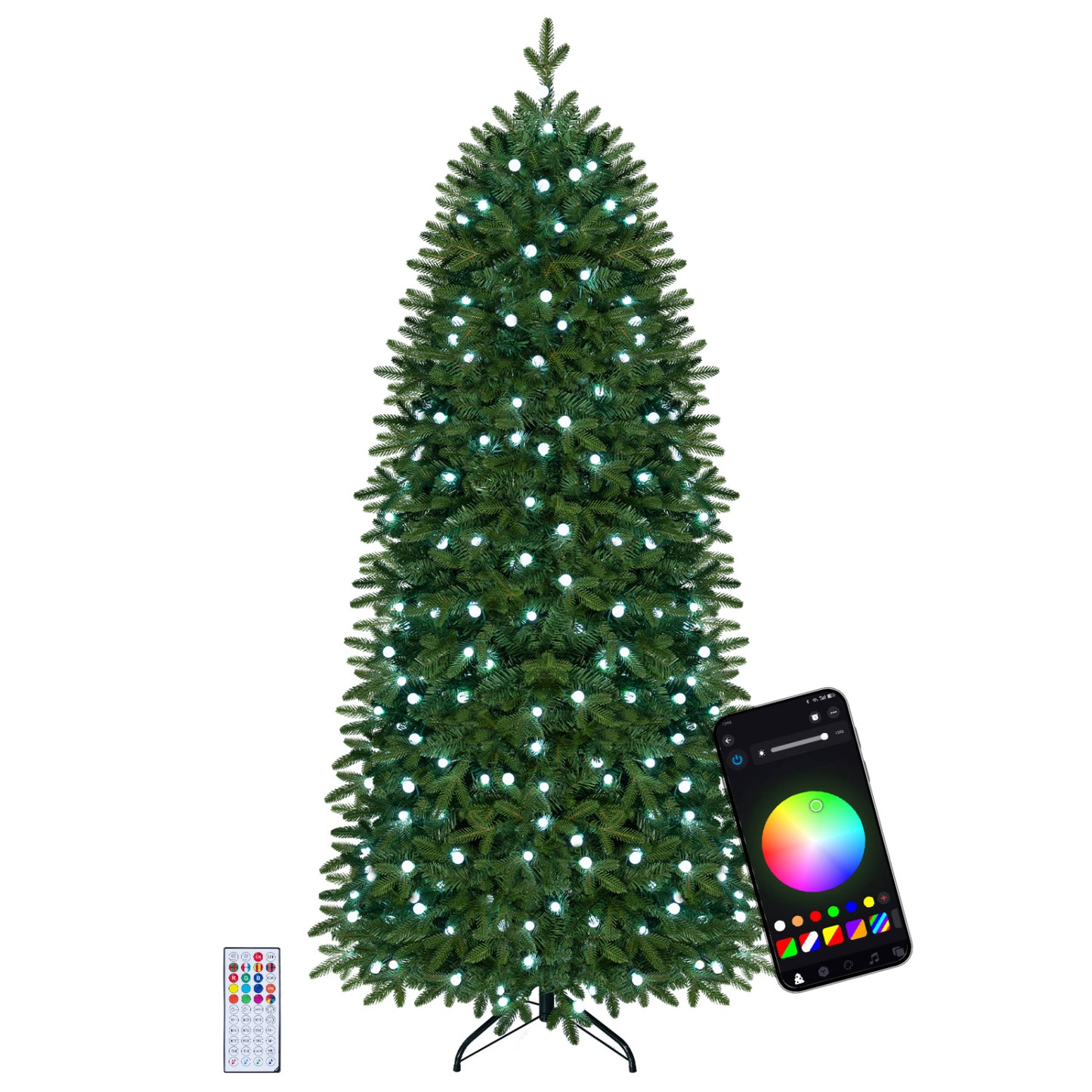 7.4 ft Pre-Lit Pencil Christmas Tree with 220 RGB LED Lights
