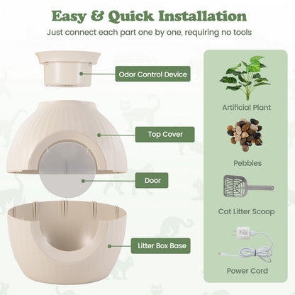 Smart Plant Cat Litter Box with Electronic Odor Removal & Sterilization-Beige