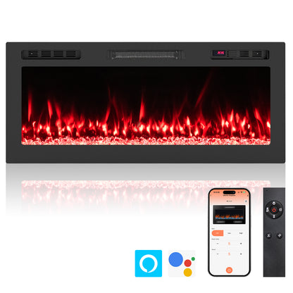 Smart WiFi Electric Fireplace Wall Mounted & Recessed 750W/1500W Heater-42 Inch