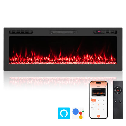 Smart WiFi Electric Fireplace Wall Mounted & Recessed 750W/1500W Heater-50 Inch