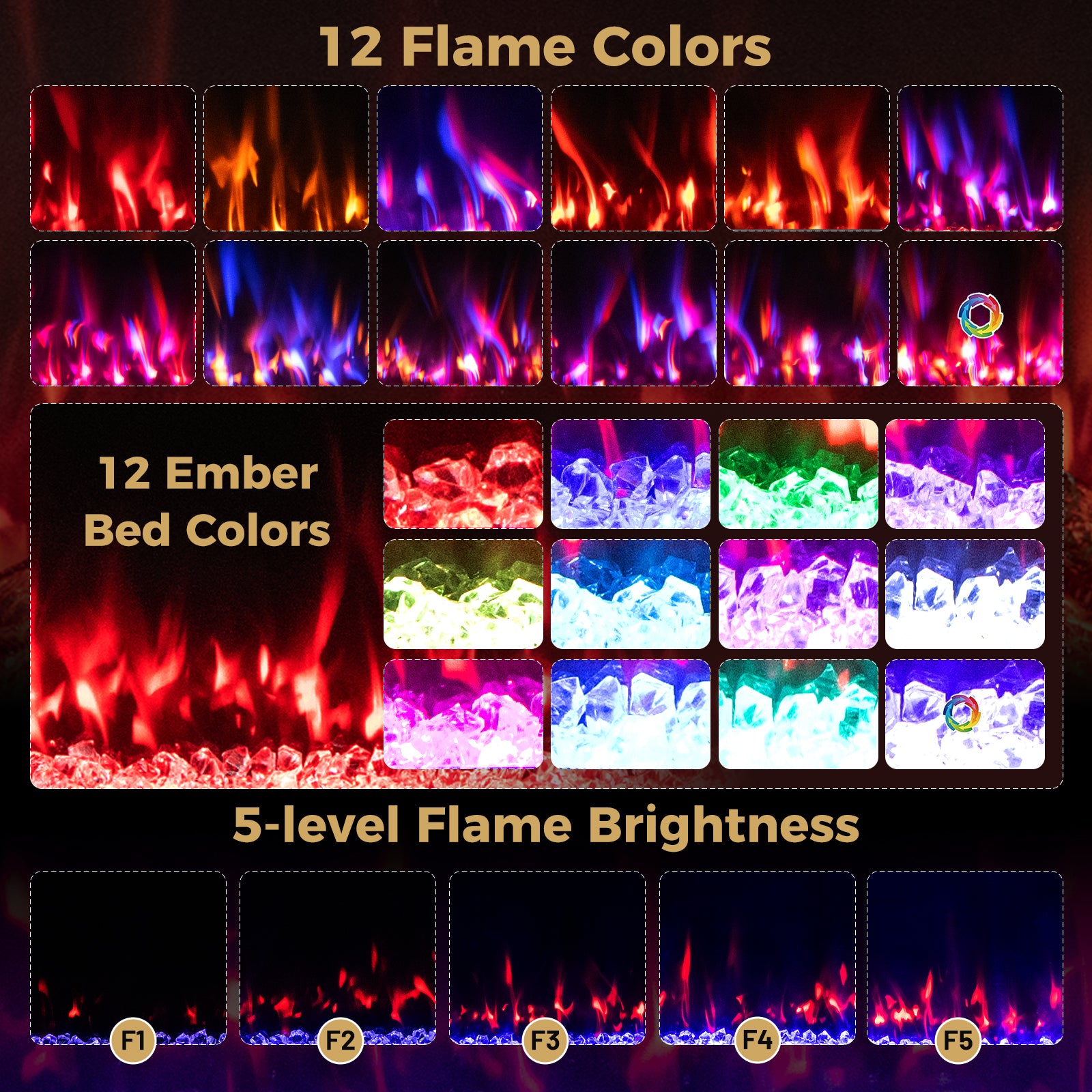 Smart WiFi Electric Fireplace Wall Mounted & Recessed 750W/1500W Heater-50 Inch