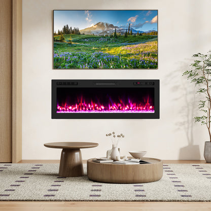 Smart WiFi Electric Fireplace Wall Mounted & Recessed 750W/1500W Heater-50 Inch