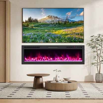 Smart WiFi Electric Fireplace Wall Mounted & Recessed 750W/1500W Heater-60 Inch