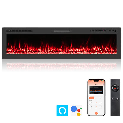 Smart WiFi Electric Fireplace Wall Mounted & Recessed 750W/1500W Heater-68 Inch