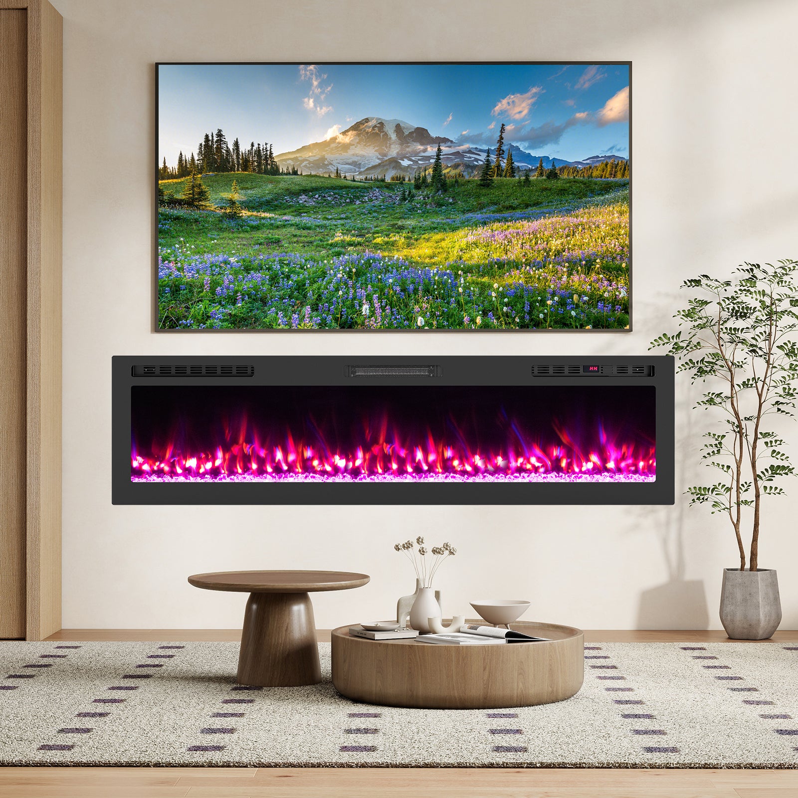Smart WiFi Electric Fireplace Wall Mounted & Recessed 750W/1500W Heater-68 Inch