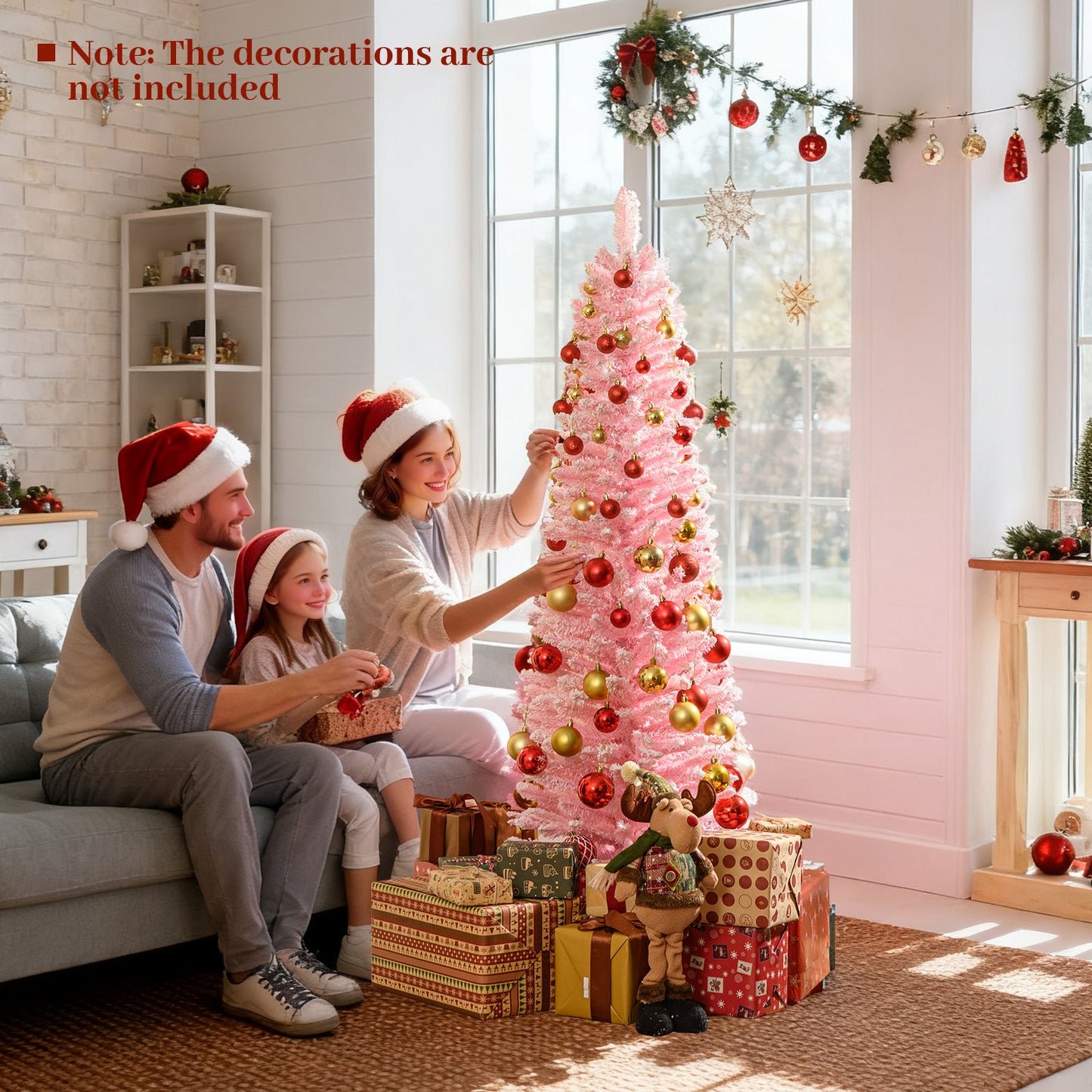 Snow Flocked 5 FT Artificial Pink Xmas Tree with 328 Branch Tips