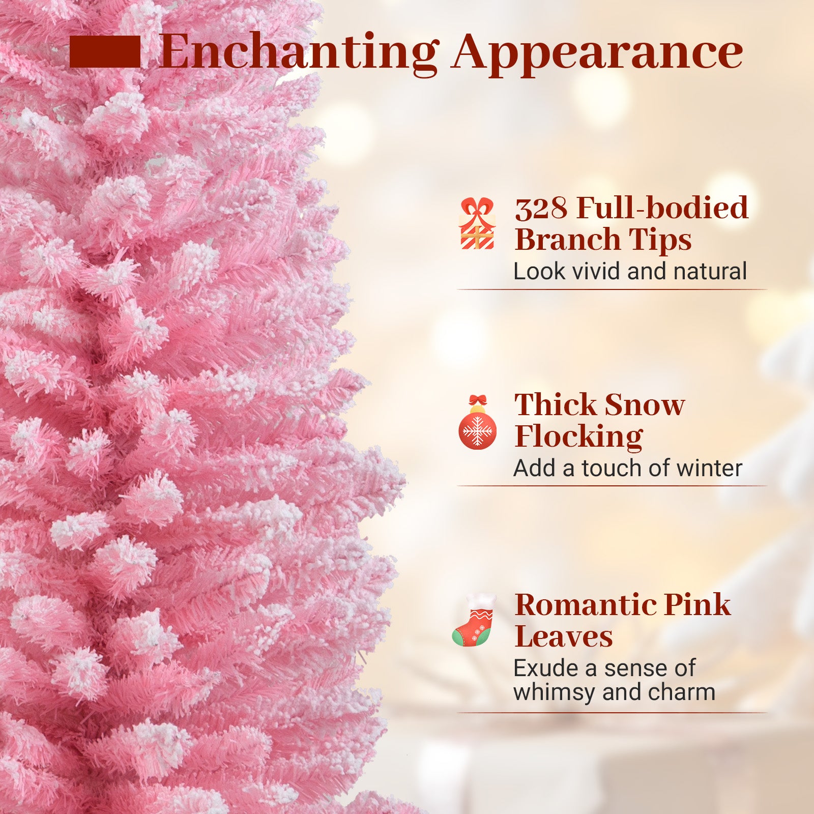 Snow Flocked 5 FT Artificial Pink Xmas Tree with 328 Branch Tips