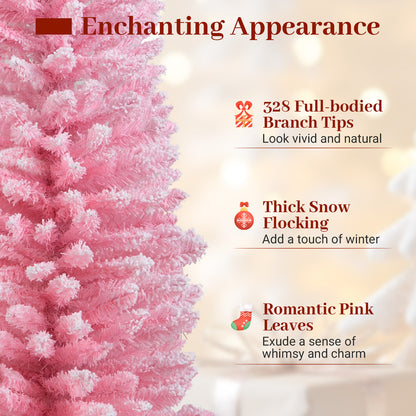 Snow Flocked 5 FT Artificial Pink Xmas Tree with 328 Branch Tips