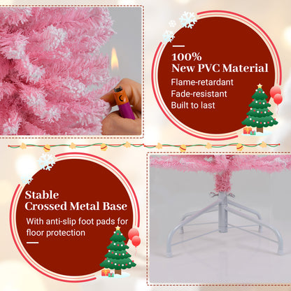 Snow Flocked 5 FT Artificial Pink Xmas Tree with 328 Branch Tips