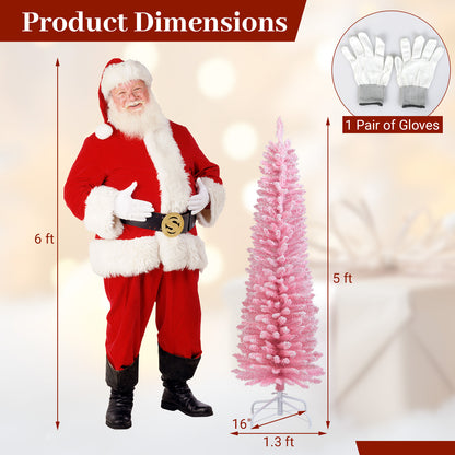 Snow Flocked 5 FT Artificial Pink Xmas Tree with 328 Branch Tips