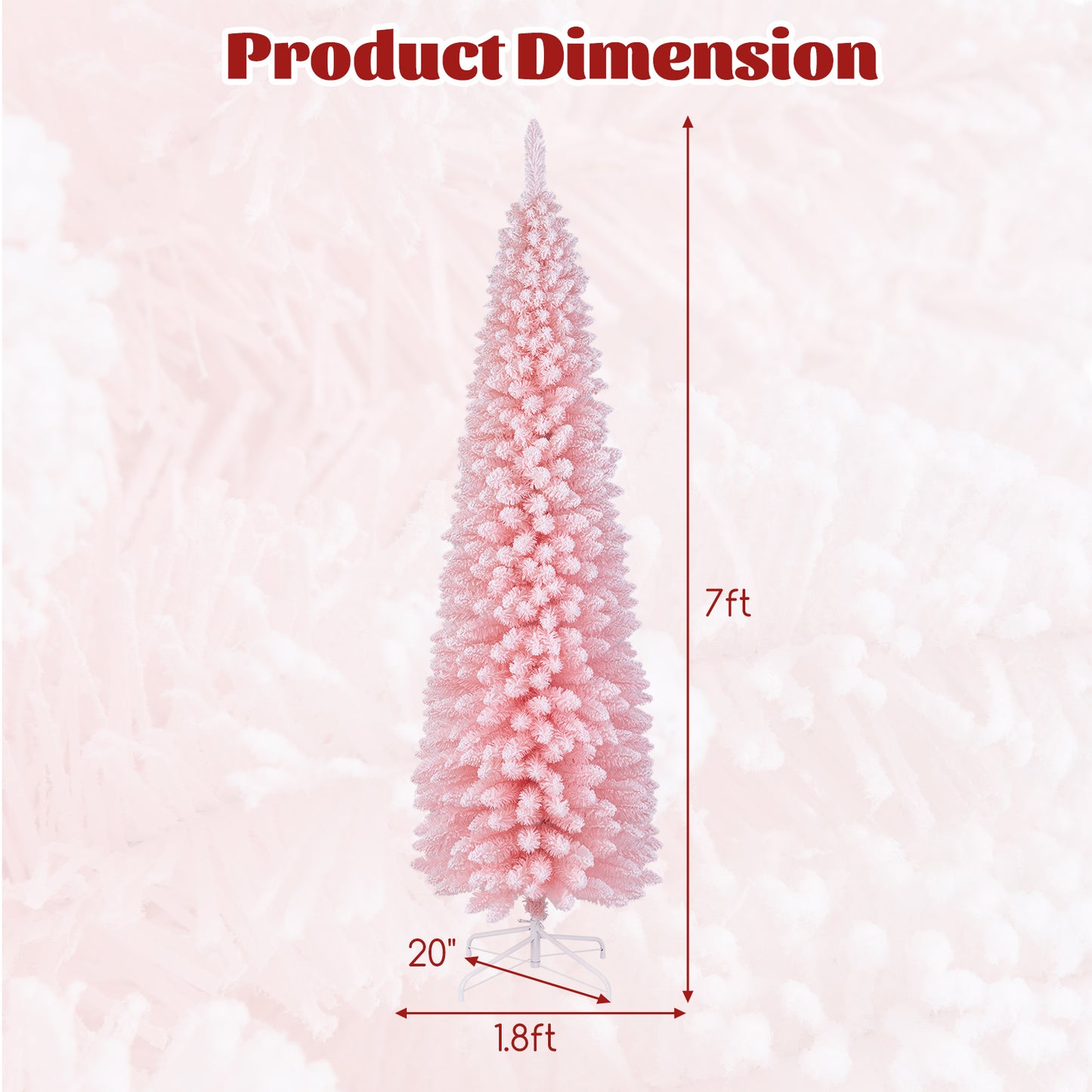 Snow Flocked 7 FT Artificial Pink Xmas Tree with 635 Branch Tips