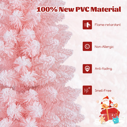 Snow Flocked 8 FT Artificial Pink Xmas Tree with 1000 Branch Tips